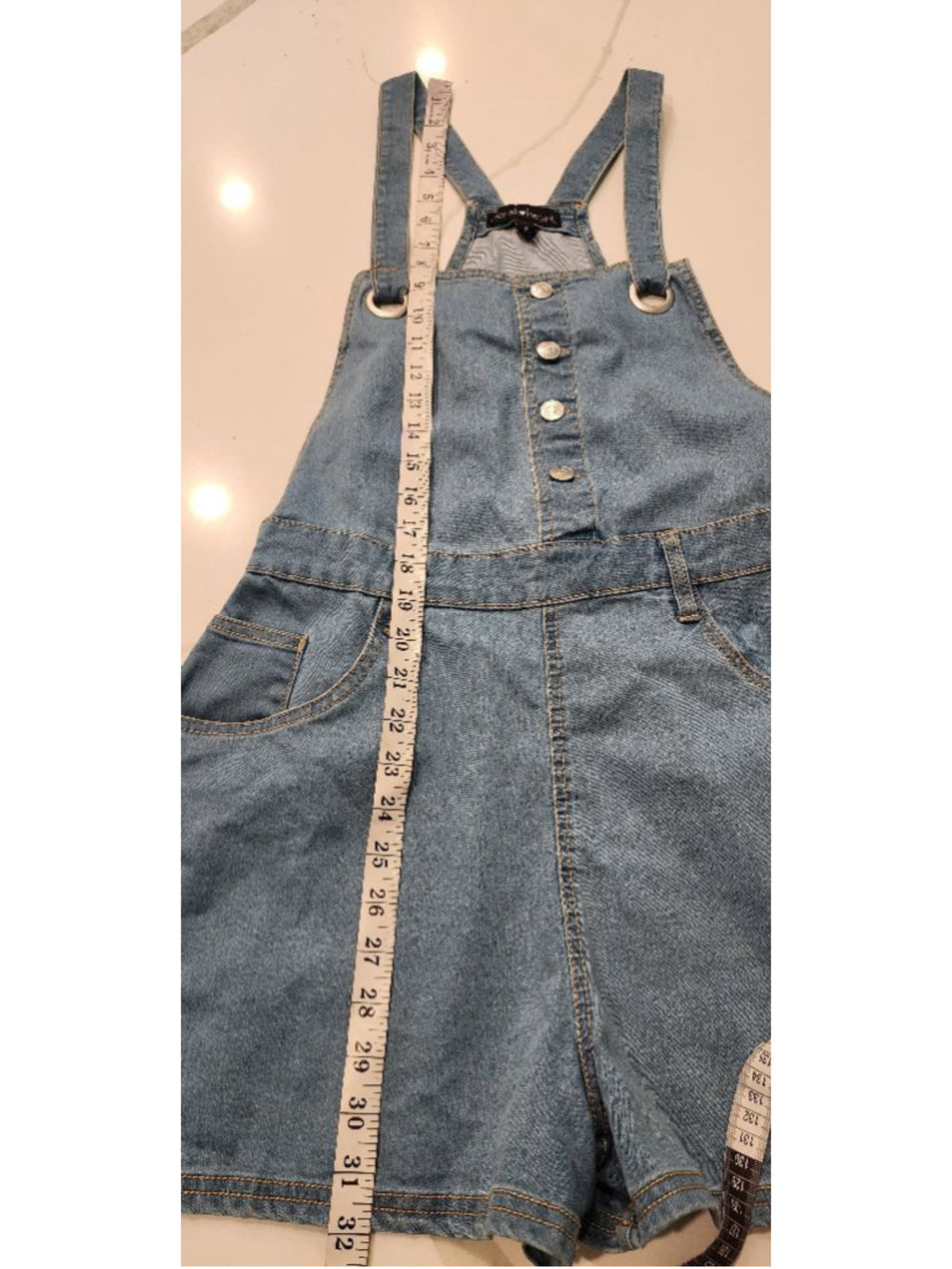 Derek Heart Denim Shortalls Size M Blue Jean Overalls Romper Button Front - Picture 8 of 11